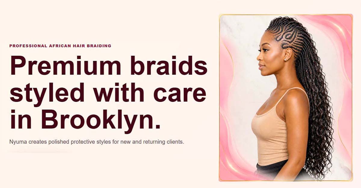 Nyuma Hair Braiding website and salon visual preview